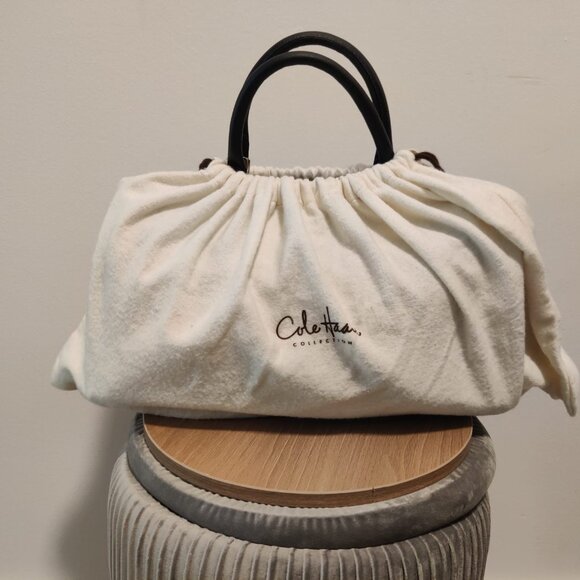 Cole Haan Black Woven Italian leather Handbag with Silver Metal Hardware. - Picture 2 of 5